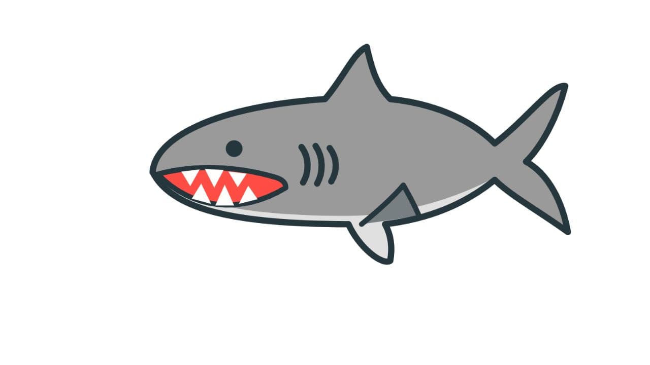 Finished drawing of Finn the shark