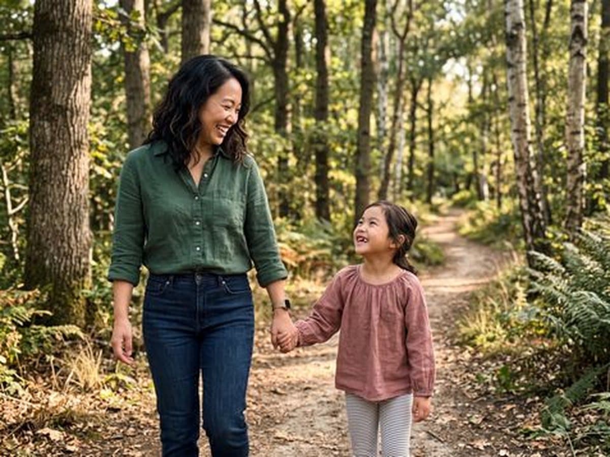 An aunt walking with her niece