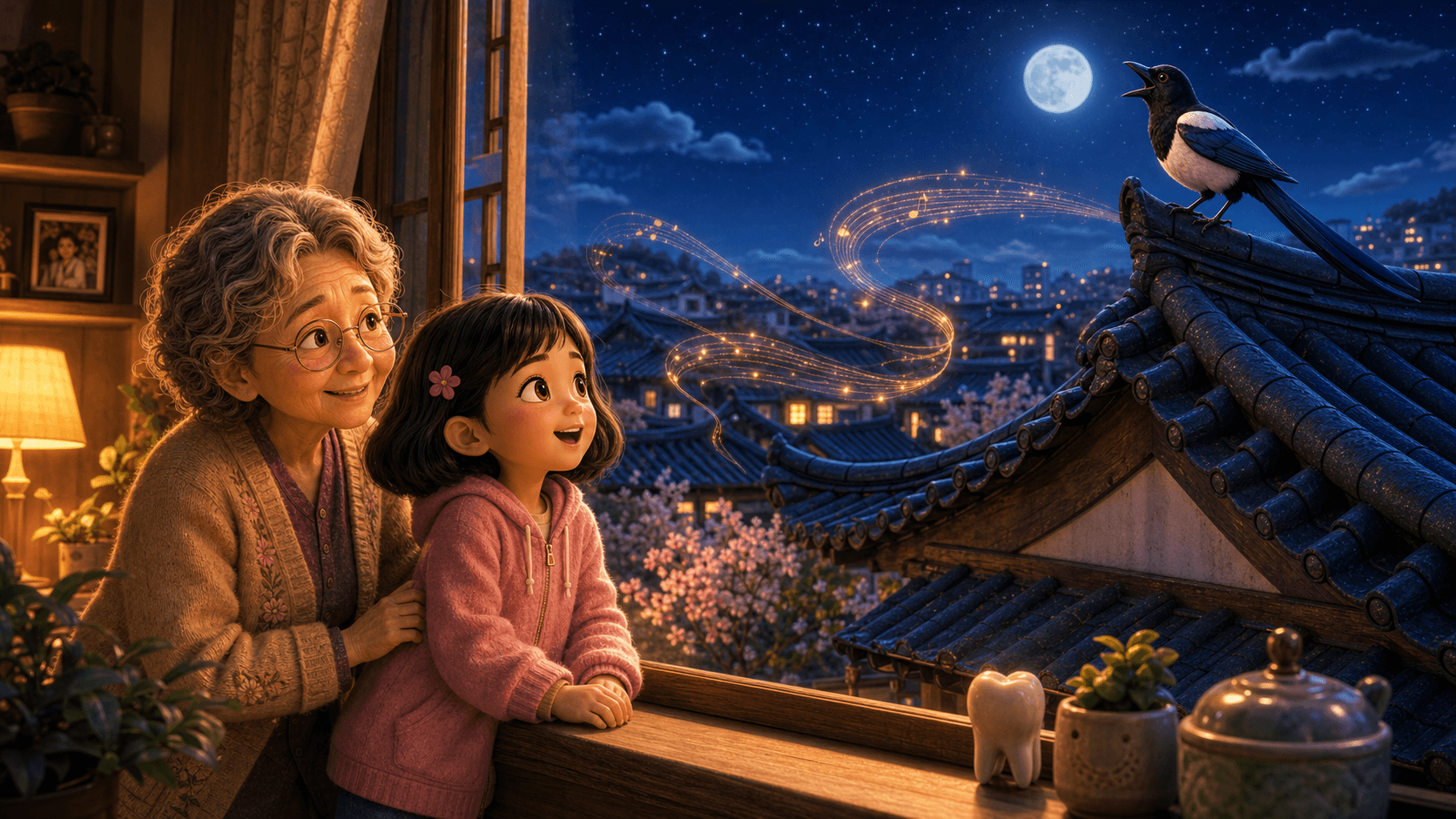Illustration for Kkachi and the Roof Song, page 1
